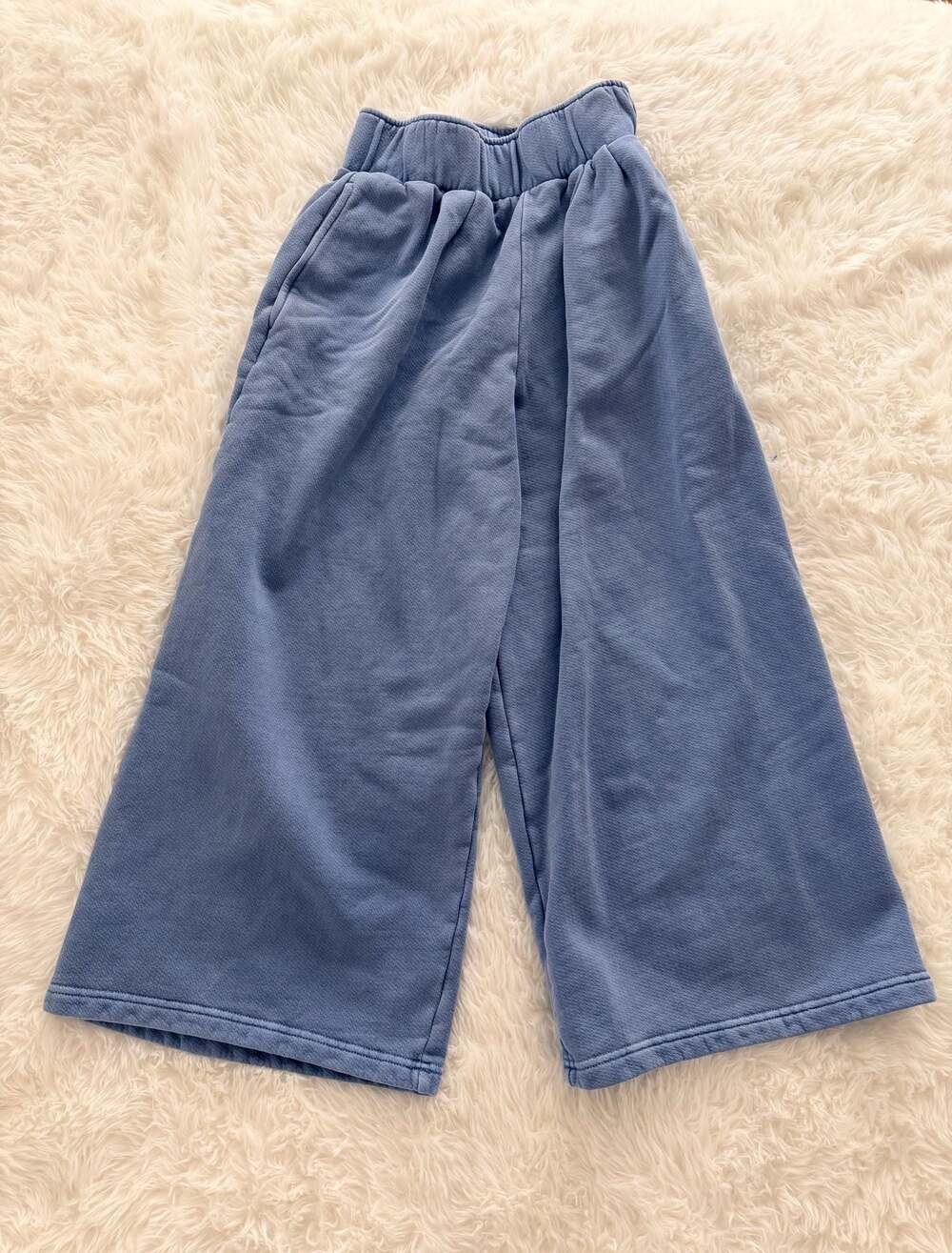 Les Tien Blue Oversized Fit Wide Leg Crop Sweatpants Size XS